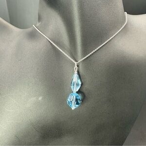 Swarovski Elements Blue and Sterling Silver Teardrop Necklace